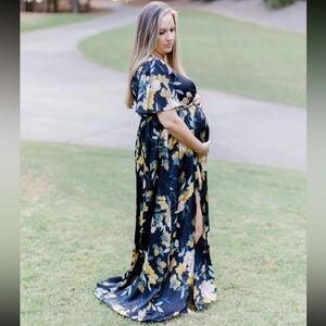 Baltic Born Navy Floral Maxi Dress - Yellow & White Blossoms